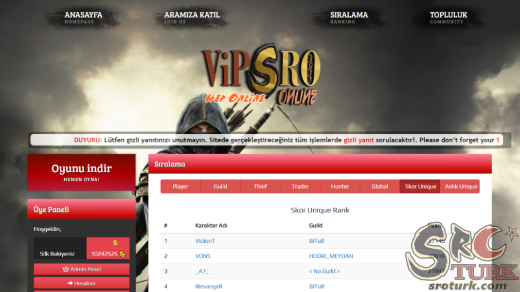 ViPSrO Unique King Sonuçları